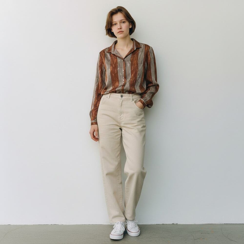 Vintage Lady Arrow Ascot Collection Brown Blouse 10 USA Japanese Cloth 70s 80s